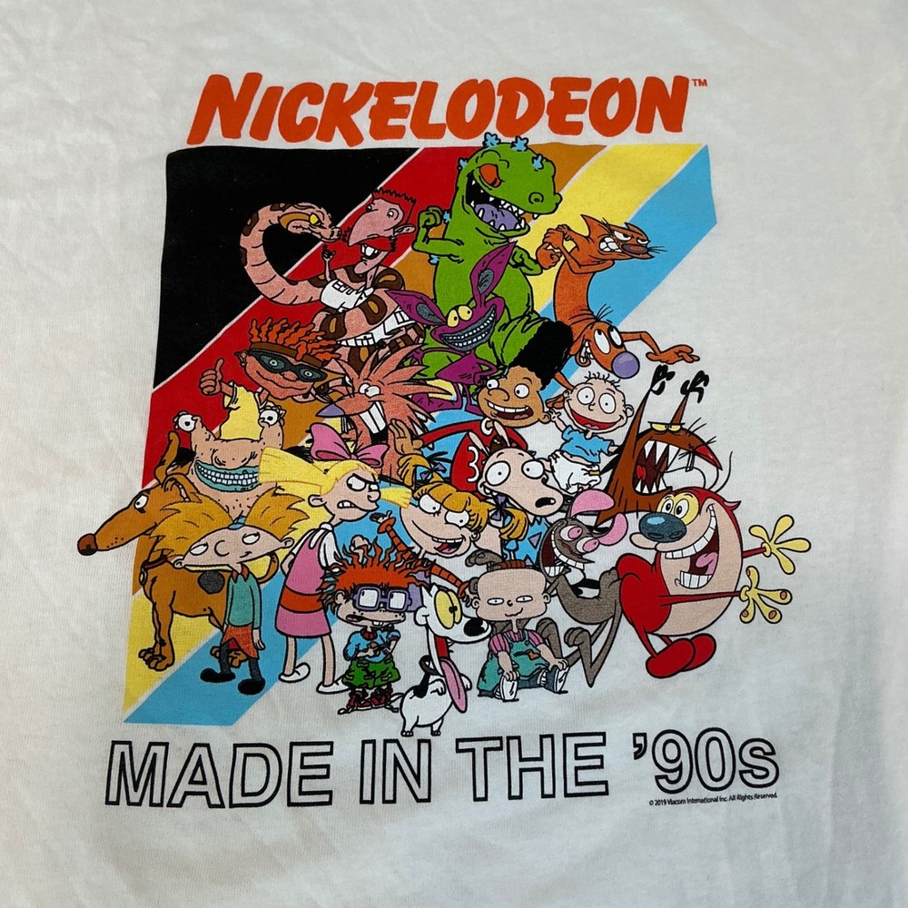 Nickelodeon T-Shirt Made In The 90s Large White Graphic Nicktoons Characters Tee